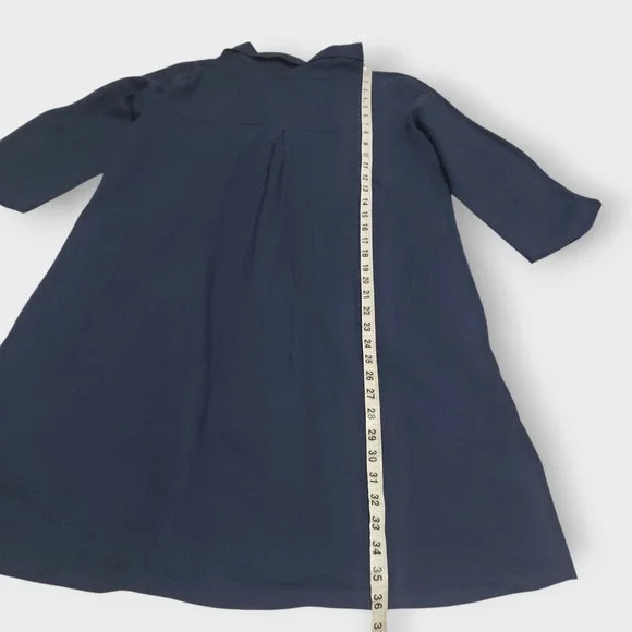 Terzo Millennio Navy Blue Linen Cotton Tunic Dress Made in Italy Medium Pockets - Picture 10 of 10